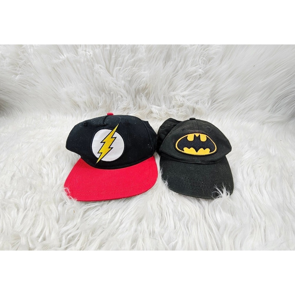2 Vintage 1991 DC Comics Batman and The Flash Snapback Hat Cap Yellow Black - Picture 1 of 7